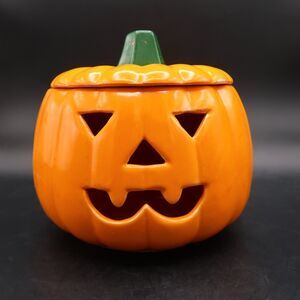 Jack-o-Lantern Candle Holder Cookie Jar Vintage Ceramic Painted Halloween Decor